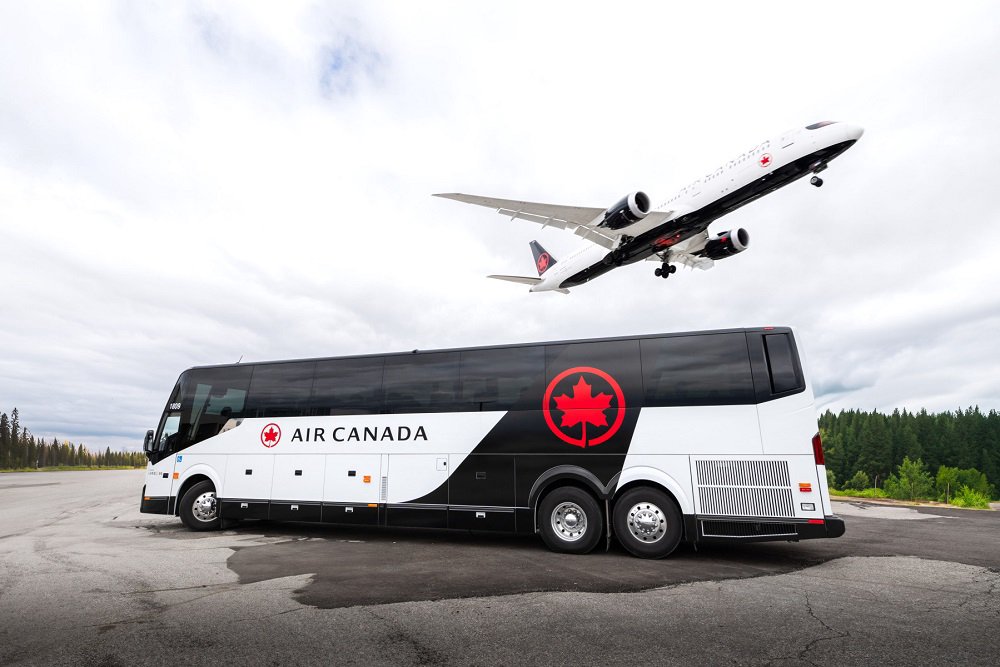 Air Canada bus and plane at Pearson Airport