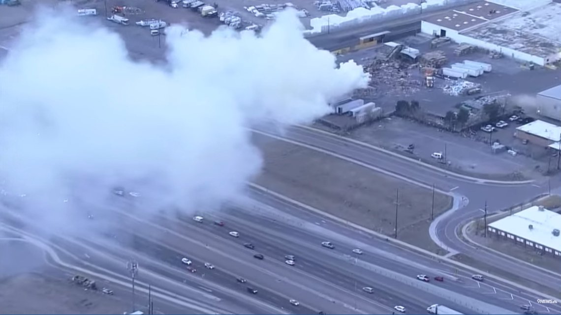 Denver smoke plume from recycling facility fire