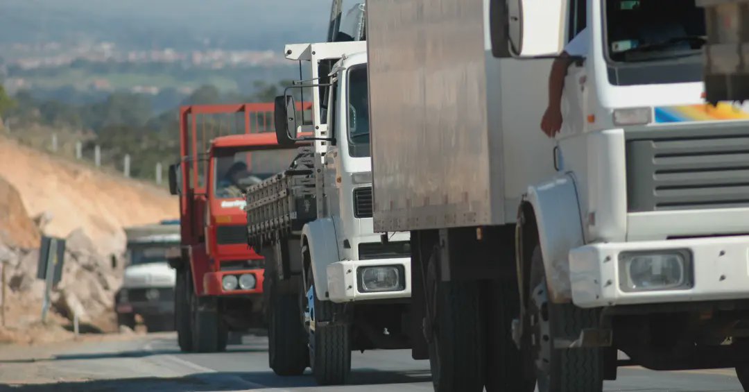 Trucks lined up during protest