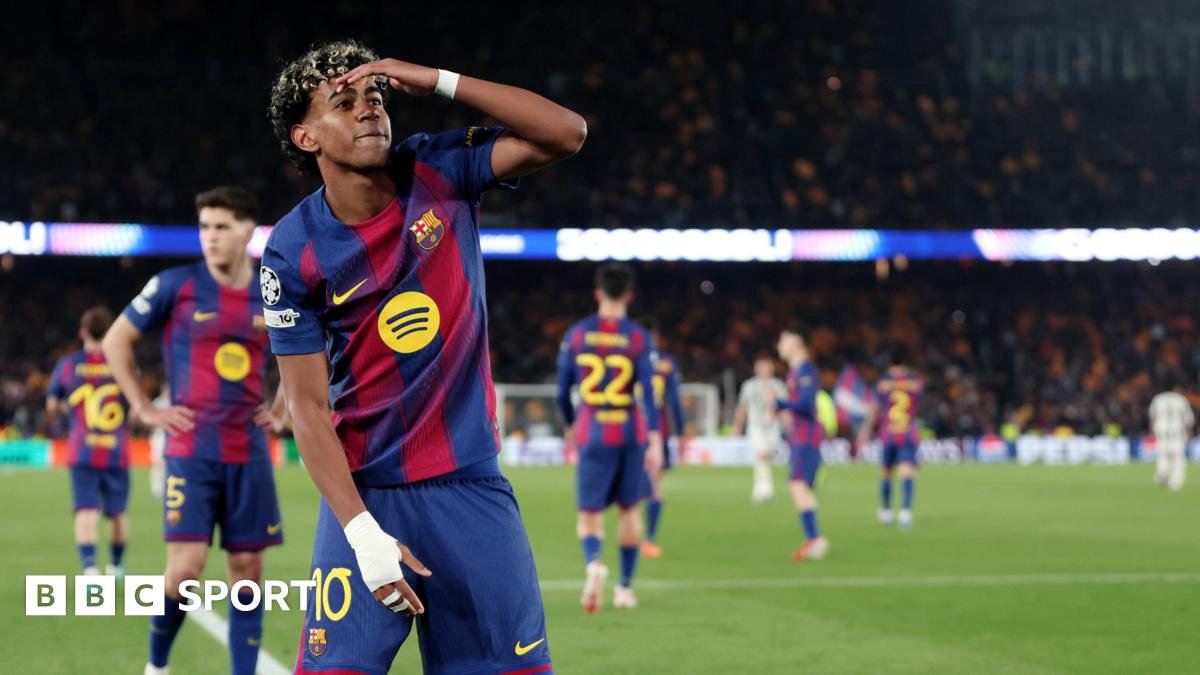 巴塞隆納球員在諾坎普對陣紐卡索聯的歐冠比賽中慶祝進球