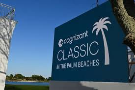 Cognizant Classic trophy on the 18th green at PGA National