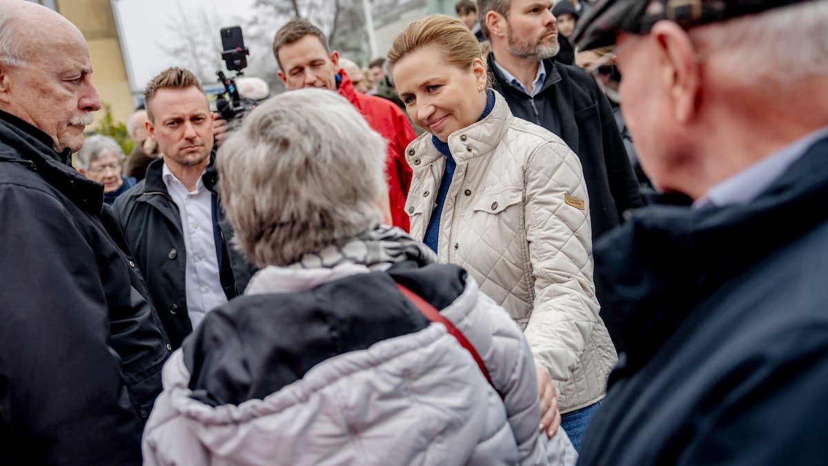 Mette Frederiksen on her way to a press conference about the Arne pension