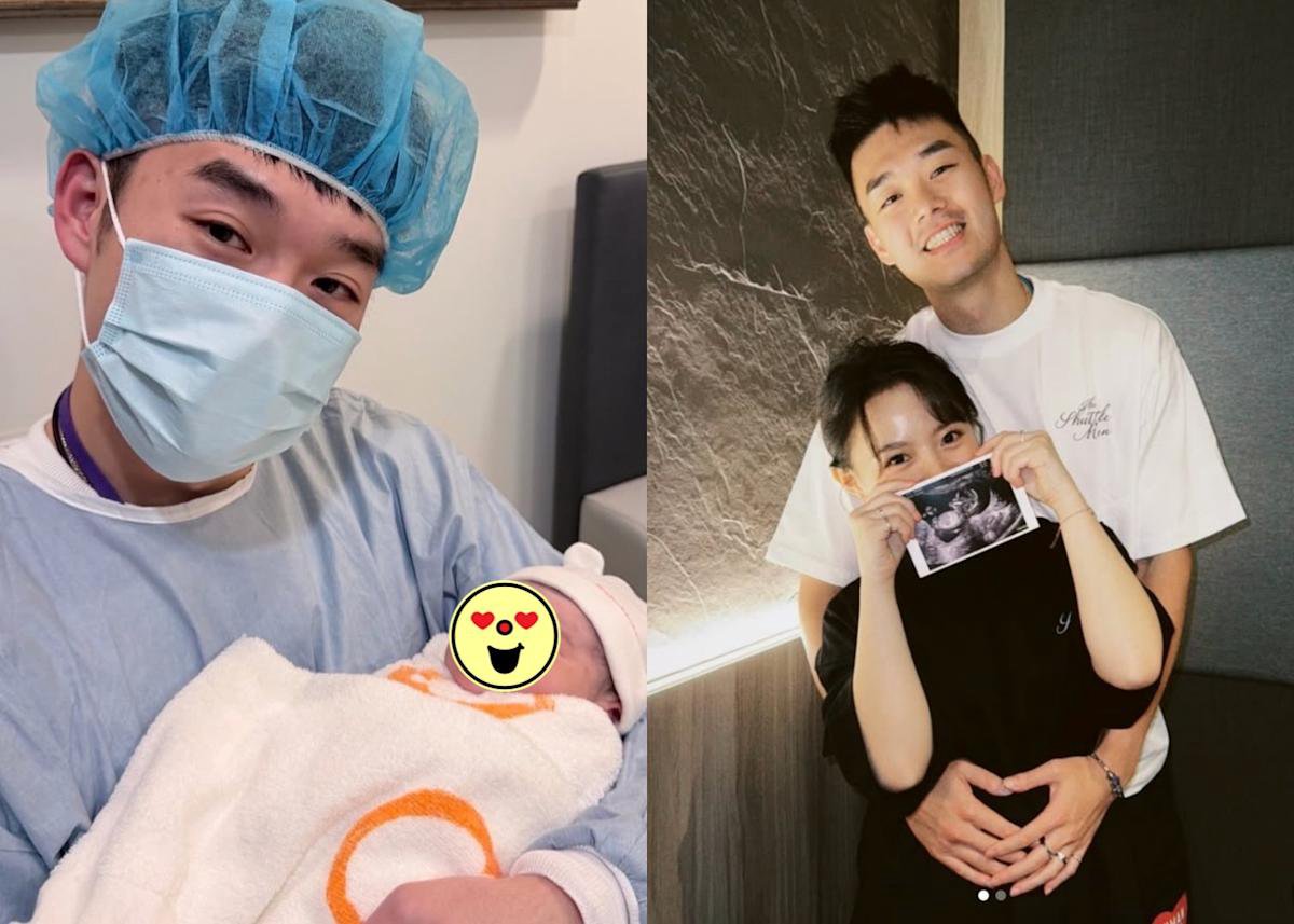 王齊麟抱住初生BB，一臉喜悅