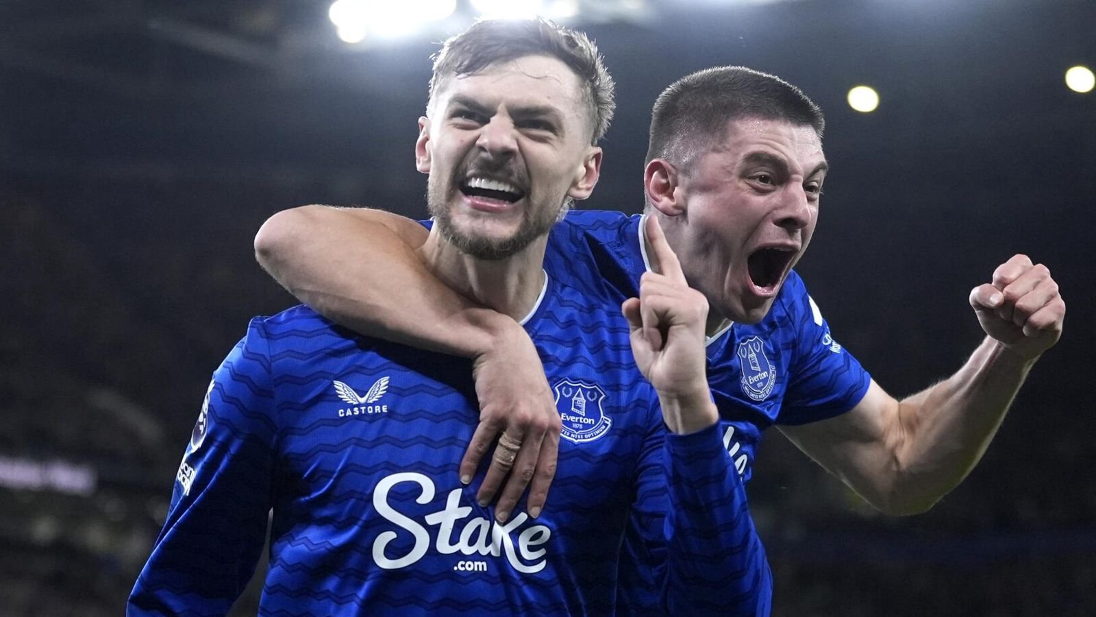 Everton players celebrate their Premier League victory over Burnley at Goodison Park