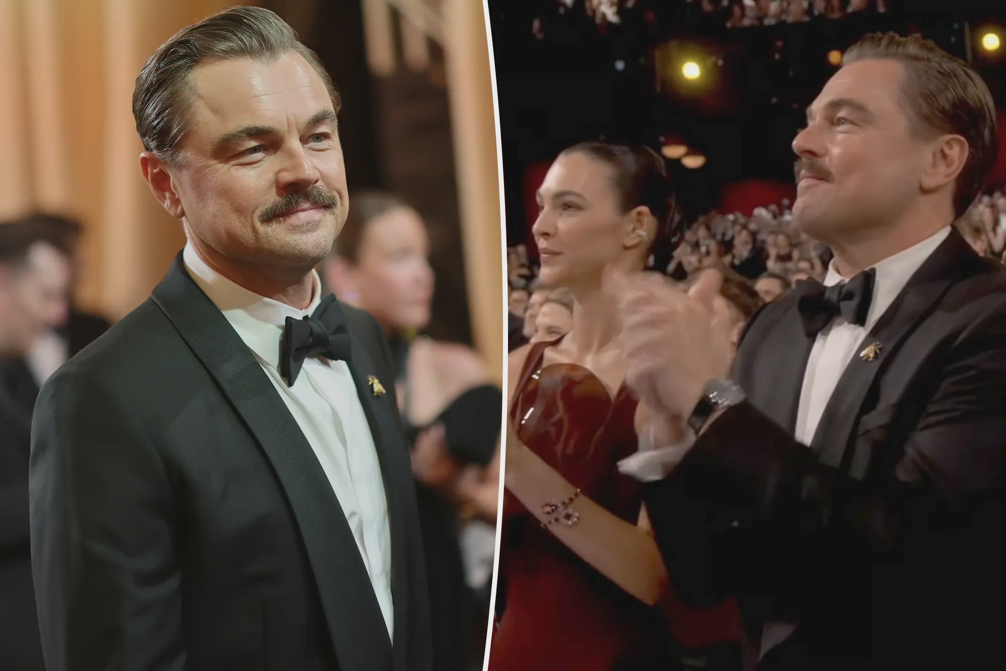 Vittoria Ceretti and Leonardo DiCaprio on the red carpet at the 2026 Oscars