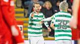 Benjamin Nygren célèbre son but vainqueur pour le Celtic contre Aberdeen