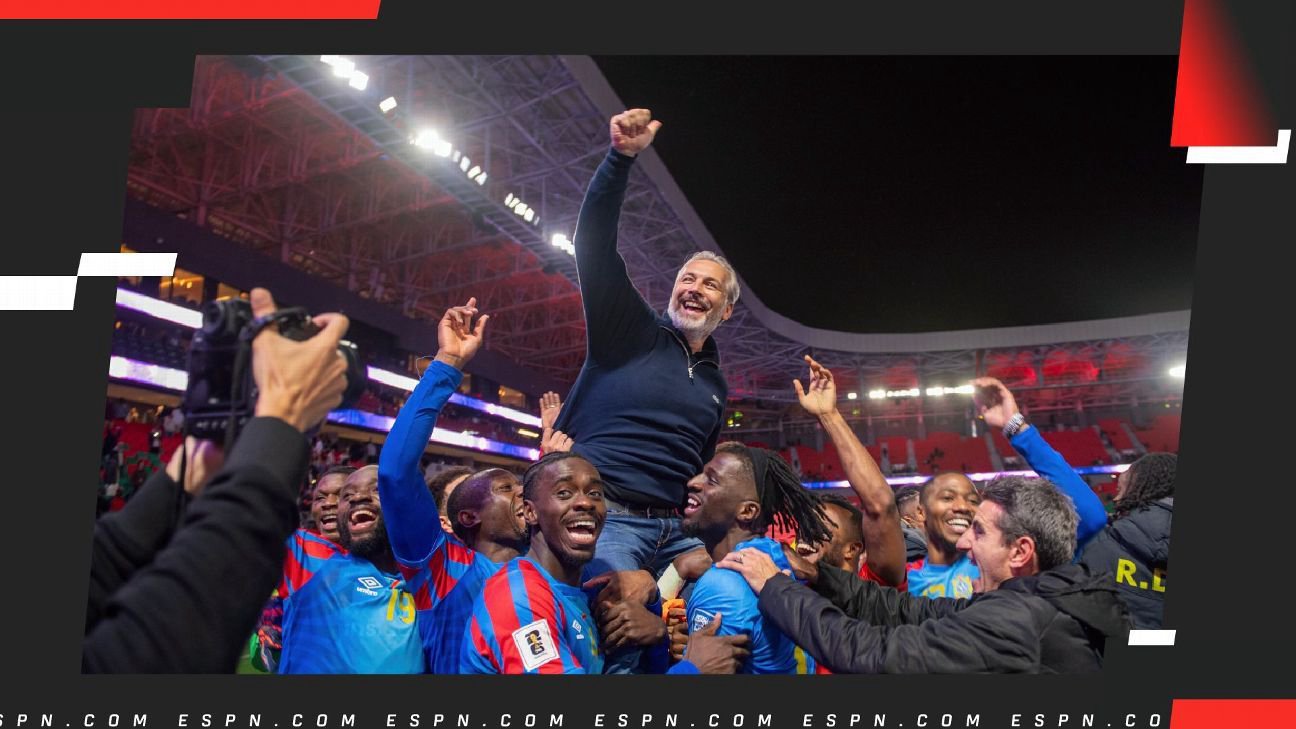 Players from Congo and Jamaica challenge for the ball in a crucial match