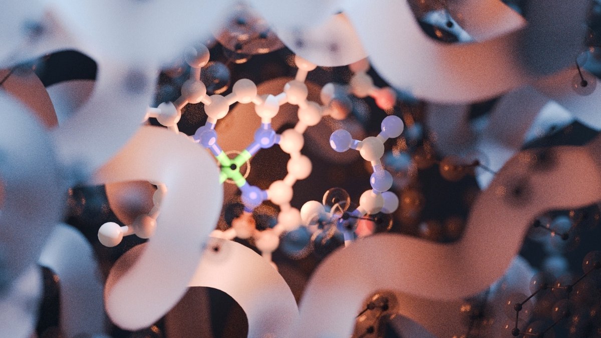 Illustration of metformin and protoporphyrin bound to human cytochrome CYP3A4