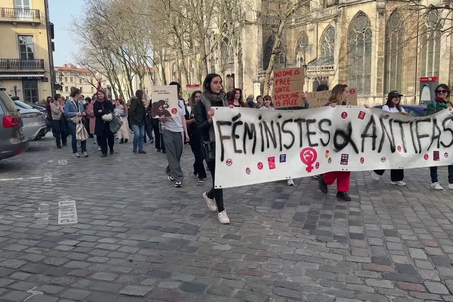 Women marching on International Women's Day
