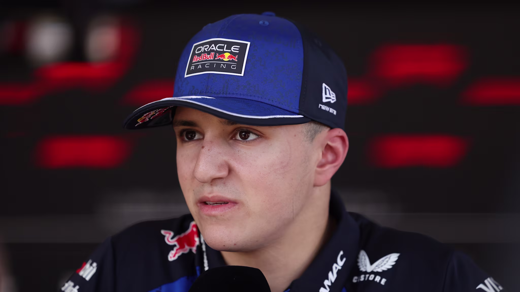 Isack Hadjar in the pits during Melbourne practice