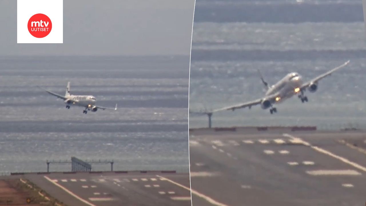 Finnair-Flugzeug im Wind auf Lanzarote