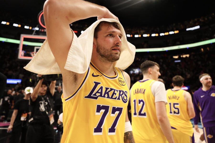 Luka Doncic in action with the Lakers jersey