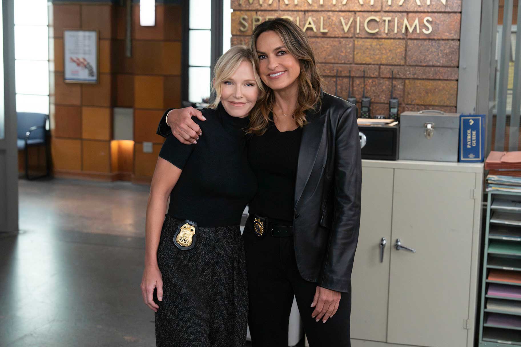 Kelli Giddish and Mariska Hargitay on the set of Law and Order SVU