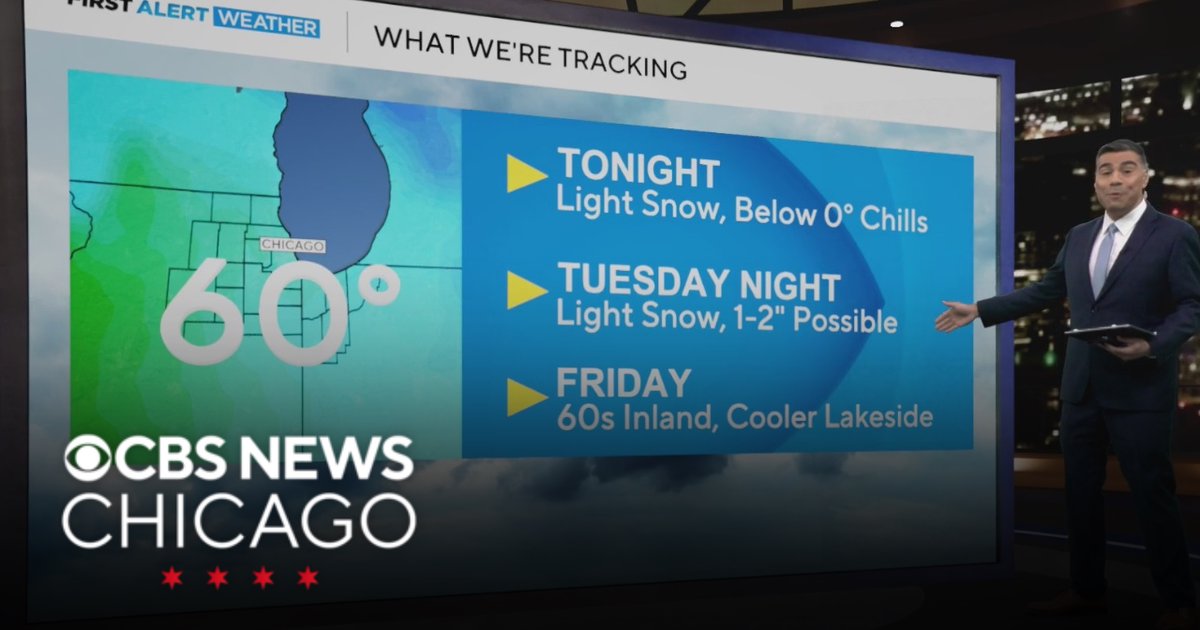 Horizonte de Chicago coberto por uma leve camada de neve em uma fria manhã de março