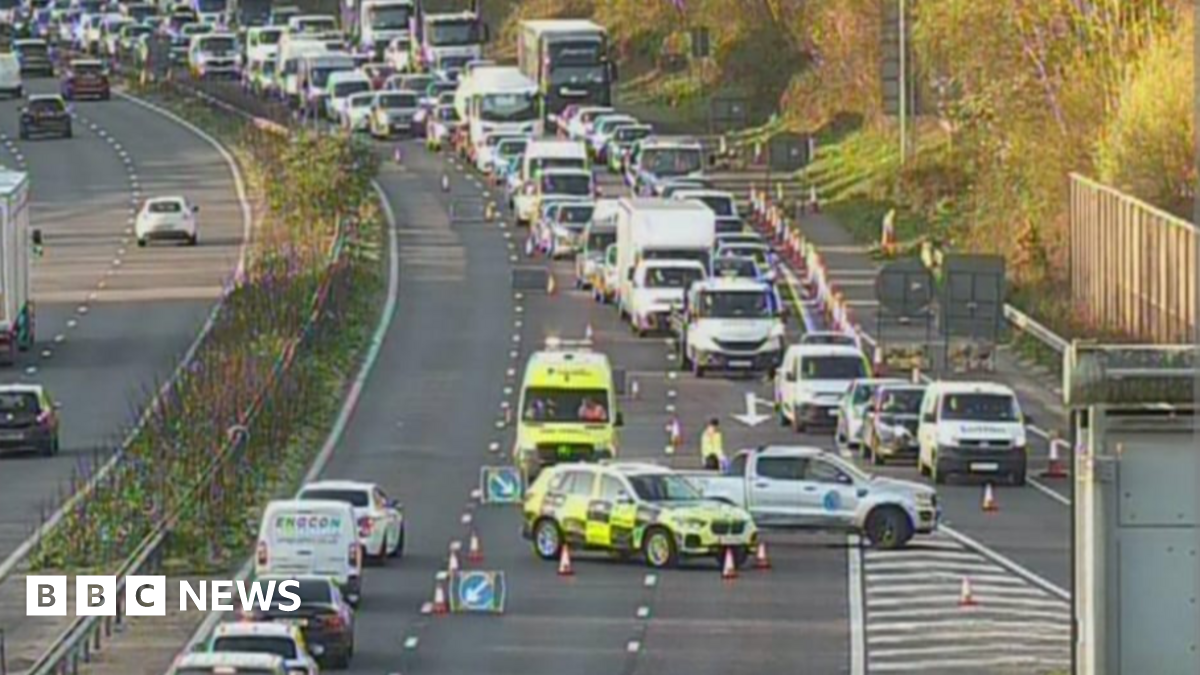 M23 motorway closure traffic jam