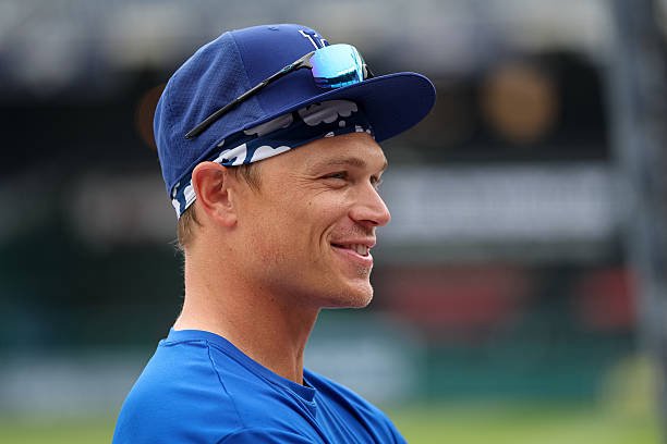 Alex Call of the Los Angeles Dodgers poses during a workout