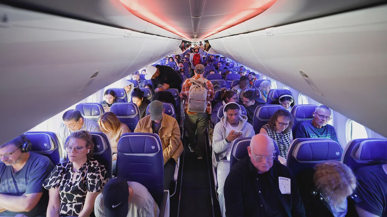 Interior view of a Southwest Airlines plane