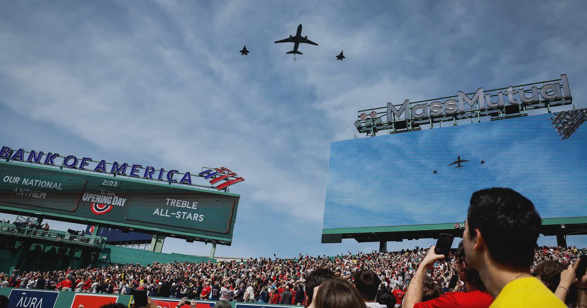 Military flyover during Red Sox home opener at Fenway Park