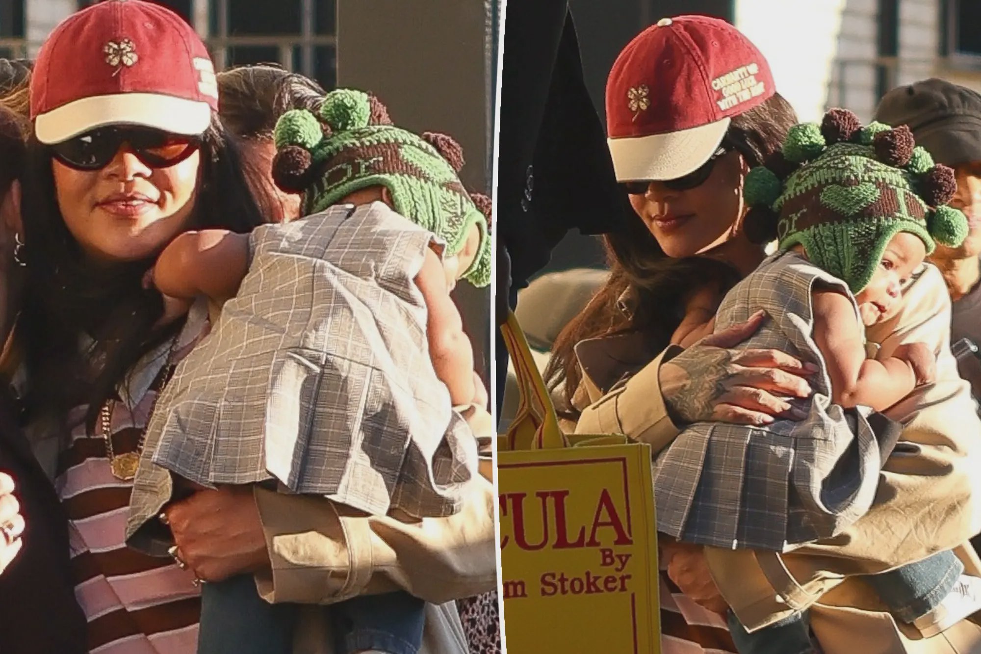 Rihanna and baby Rocki in Paris wearing vintage Dior