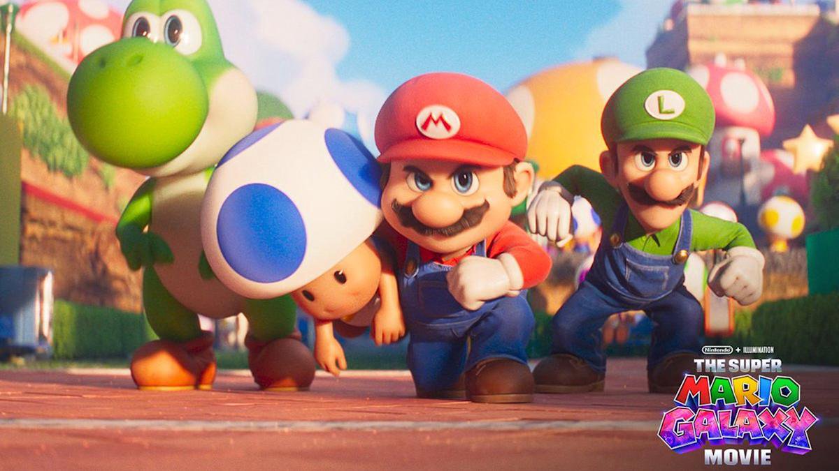 秀泰影城人潮與《超級瑪利歐銀河》電影海報